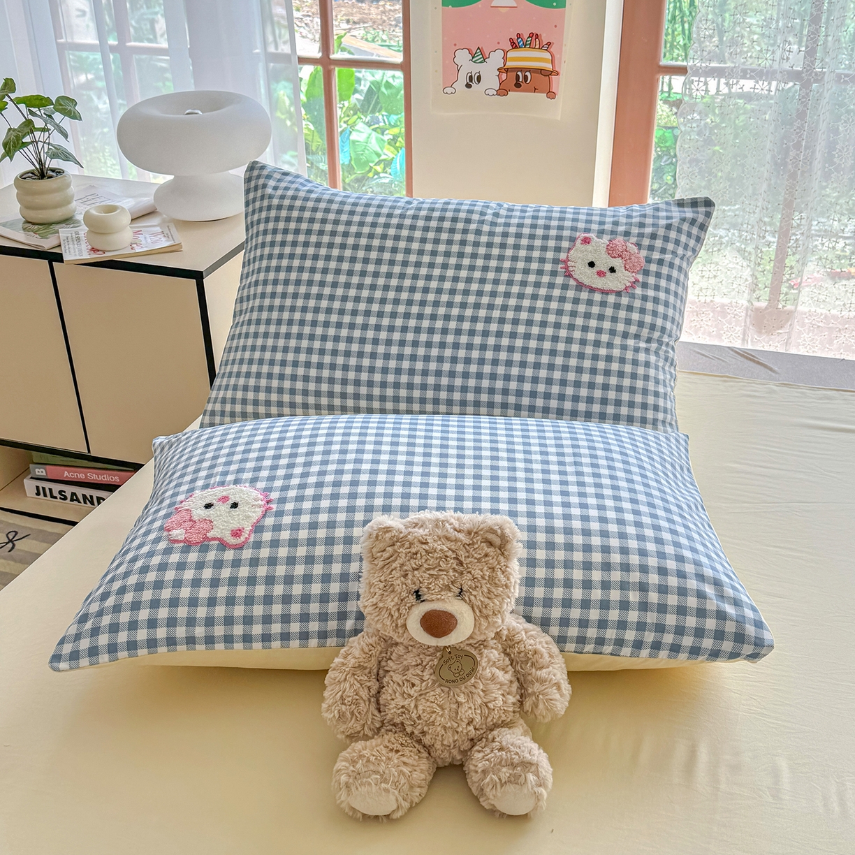 91家纺网 家纺一手货源 找家纺 优卡迪家纺馆 2026新款A类亲肤水洗棉毛巾绣系列四件套下载文件包含买家秀 蛋糕猫-布丁兰