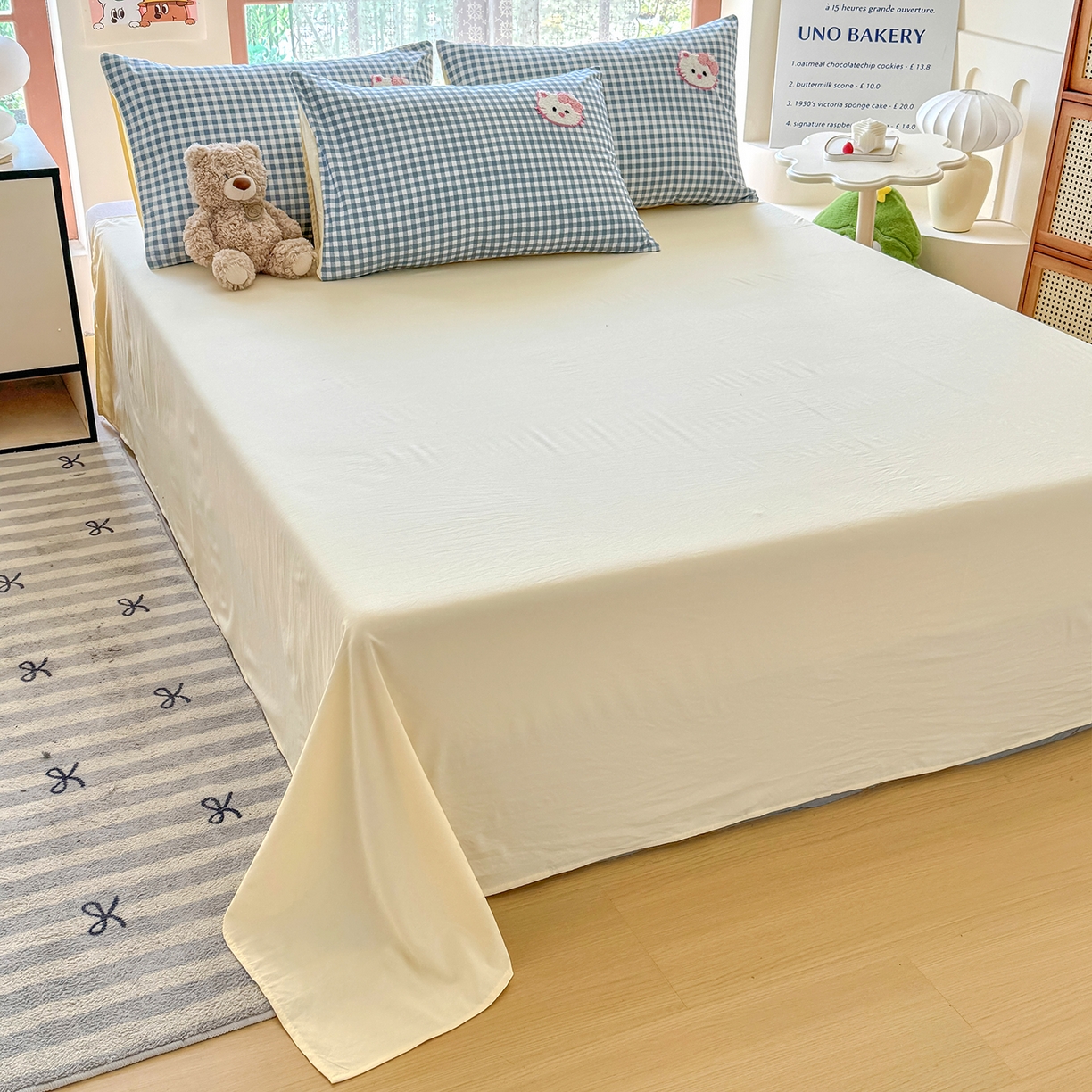 91家纺网 家纺一手货源 找家纺 优卡迪家纺馆 2026新款A类亲肤水洗棉毛巾绣系列四件套下载文件包含买家秀 蛋糕猫-布丁兰