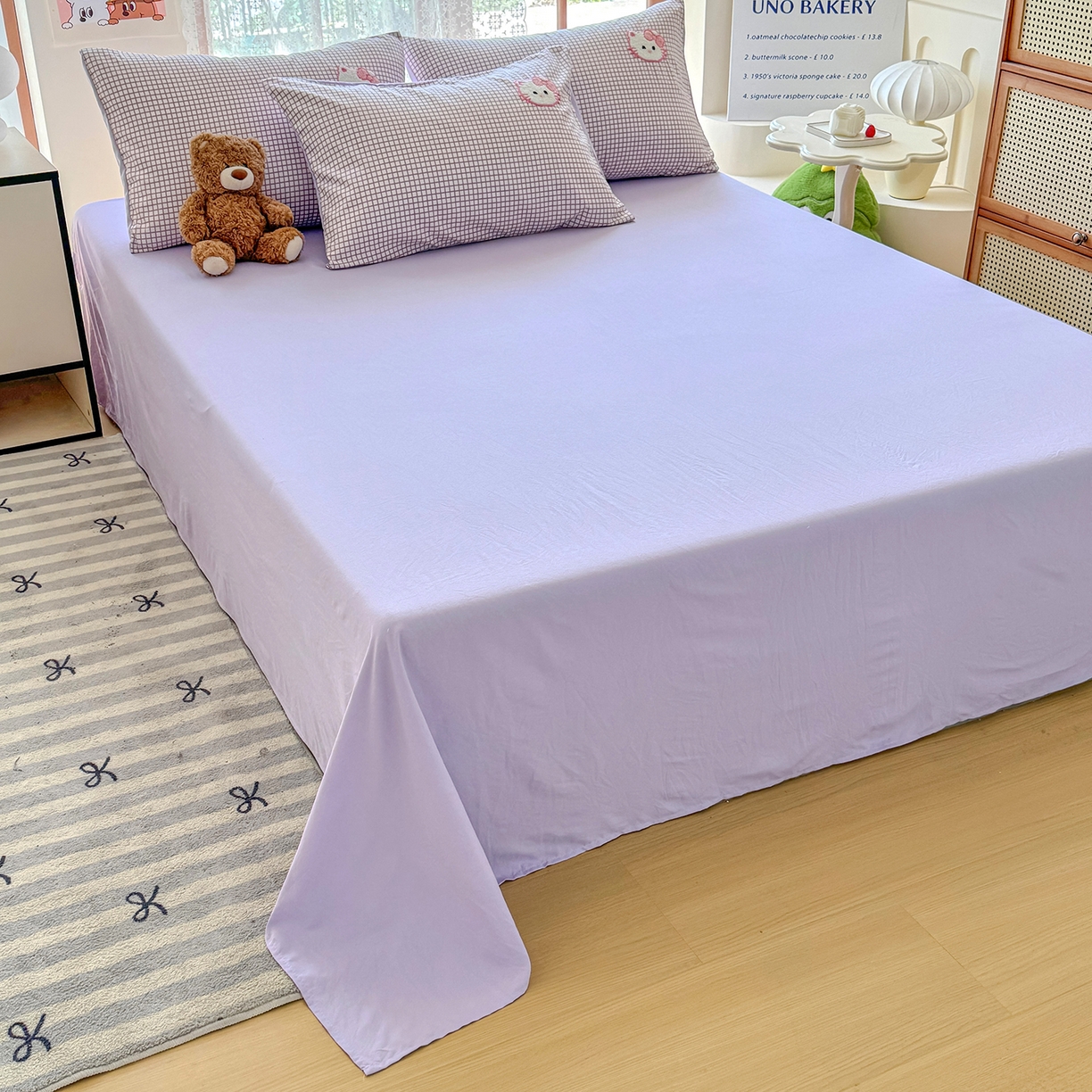 91家纺网 家纺一手货源 找家纺 优卡迪家纺馆 2026新款A类亲肤水洗棉毛巾绣系列四件套下载文件包含买家秀 蛋糕猫-布丁紫