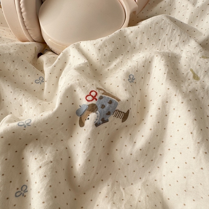 91家纺网 家纺一手货源 找家纺 一比一家纺 2026新款A类仿棉古法水洗棉法式全棉花边四件套 俏皮狗