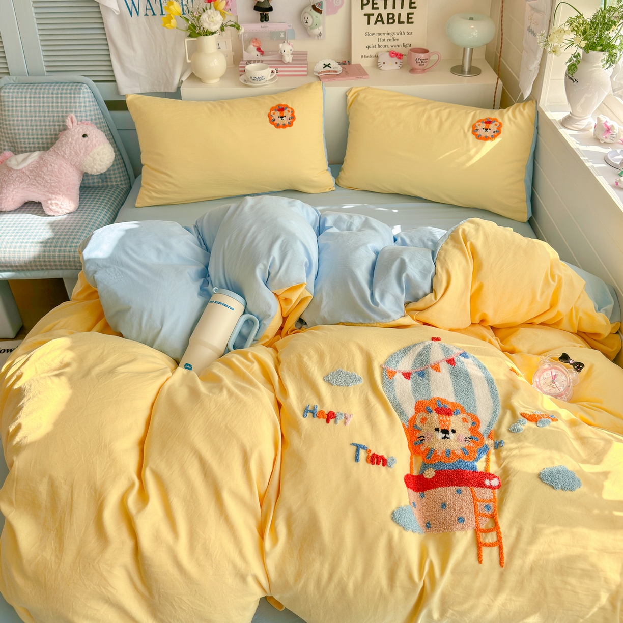 优卡迪家纺馆 2026新款A类亲肤水洗棉毛巾绣系列四件套下载文件包含买家秀 皇家萌狮-浅黄