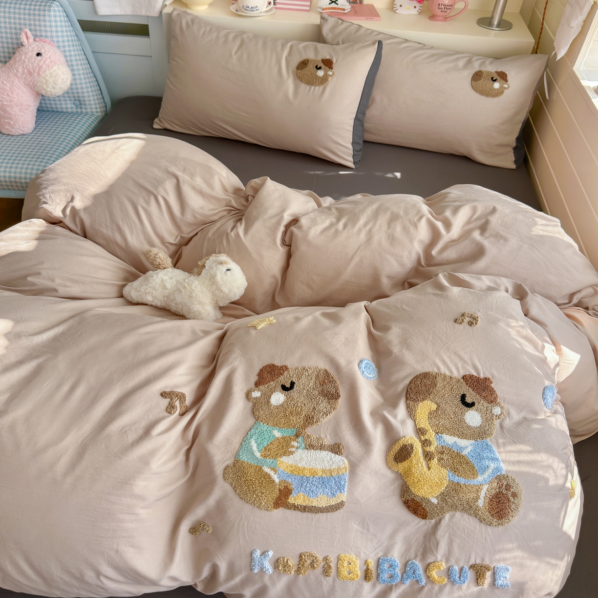 优卡迪家纺馆 2026新款A类亲肤水洗棉毛巾绣系列四件套下载文件包含买家秀 卡皮乐章-奶杏