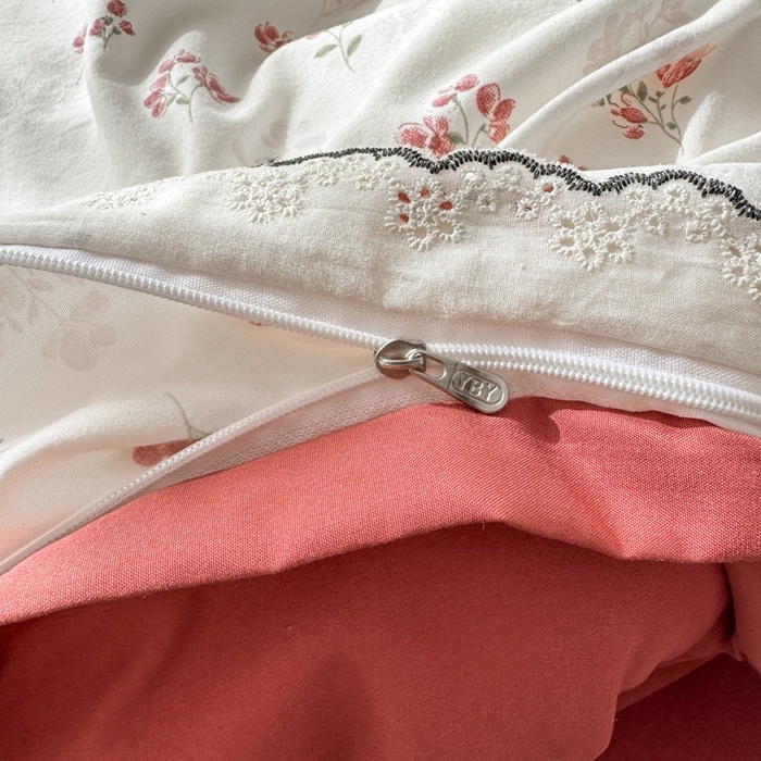 91家纺网 家纺一手货源 找家纺 一比一家纺 2026新款A类仿棉古法水洗棉法式全棉花边四件套 疏影