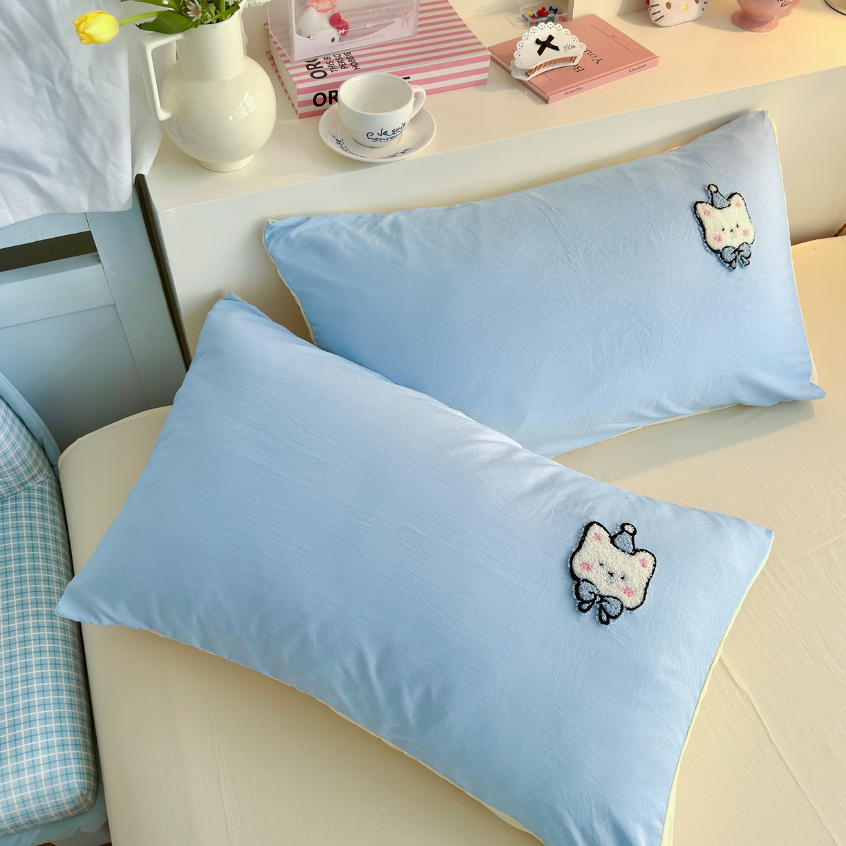 91家纺网 家纺一手货源 找家纺 优卡迪家纺馆 2026新款A类亲肤水洗棉毛巾绣系列四件套下载文件包含买家秀 软萌西高-天蓝