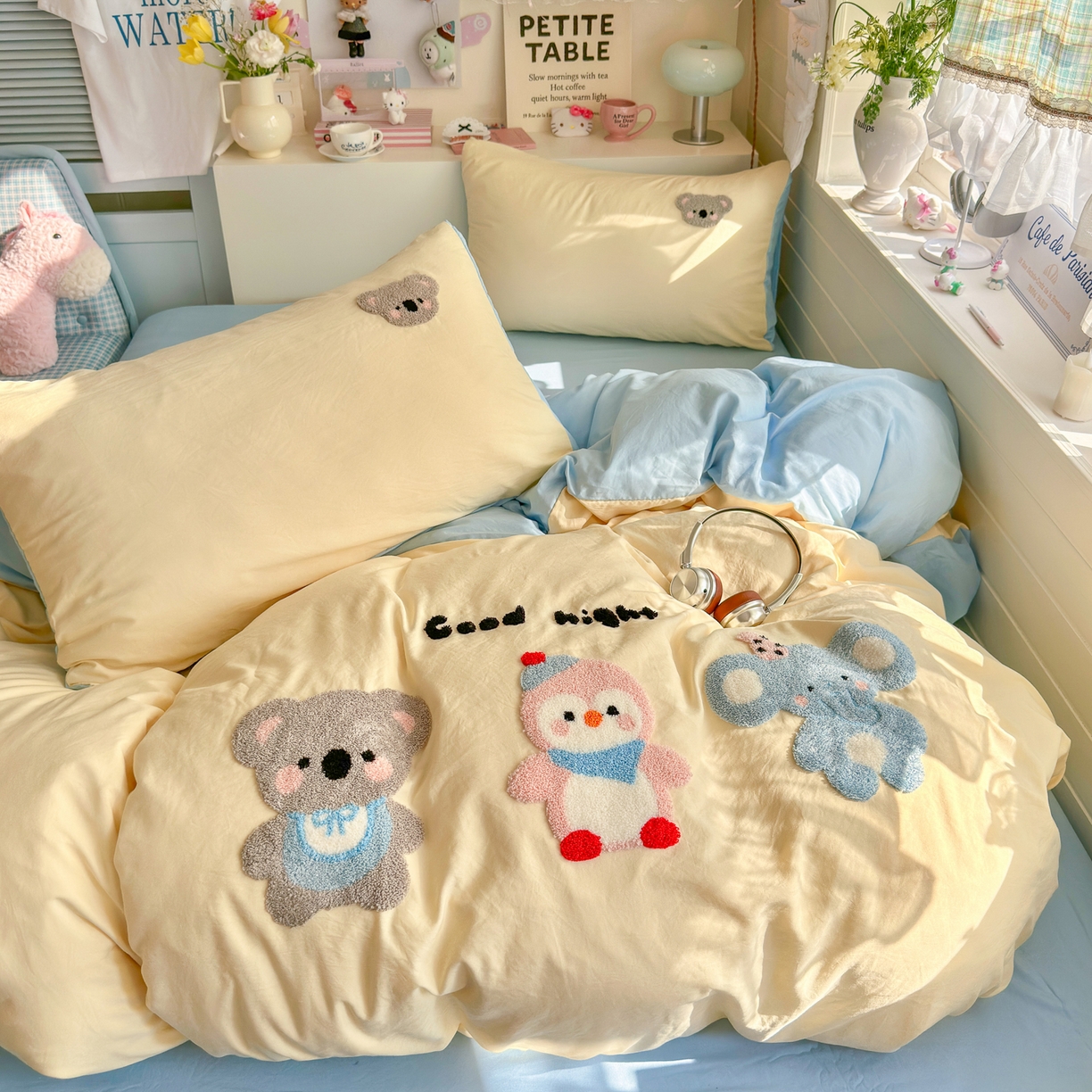 91家纺网 家纺一手货源 找家纺 优卡迪家纺馆 2026新款A类亲肤水洗棉毛巾绣系列四件套下载文件包含买家秀 森系萌宠-奶黄