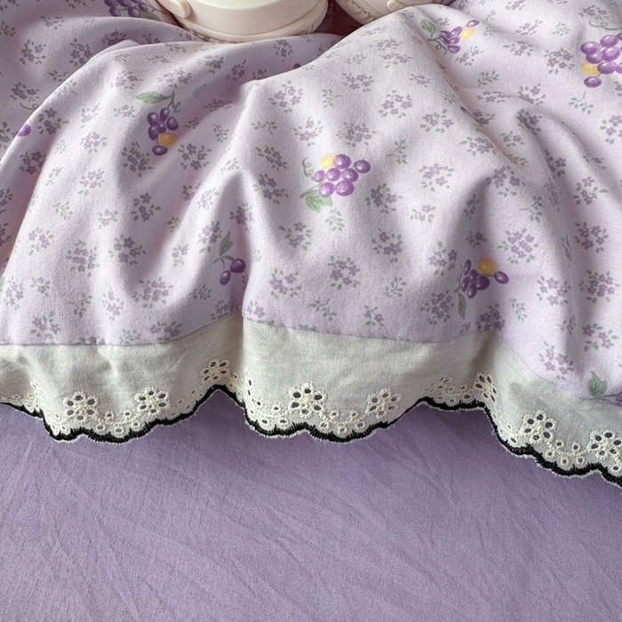 91家纺网 家纺一手货源 找家纺 一比一家纺 2026新款A类仿棉古法水洗棉法式全棉花边四件套 水晶葡萄