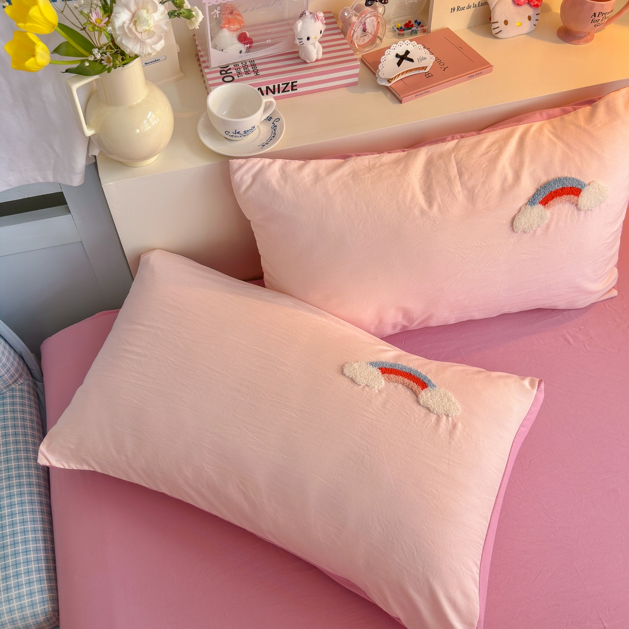 91家纺网 家纺一手货源 找家纺 优卡迪家纺馆 2026新款A类亲肤水洗棉毛巾绣系列四件套下载文件包含买家秀 甜心兔宝-玉粉