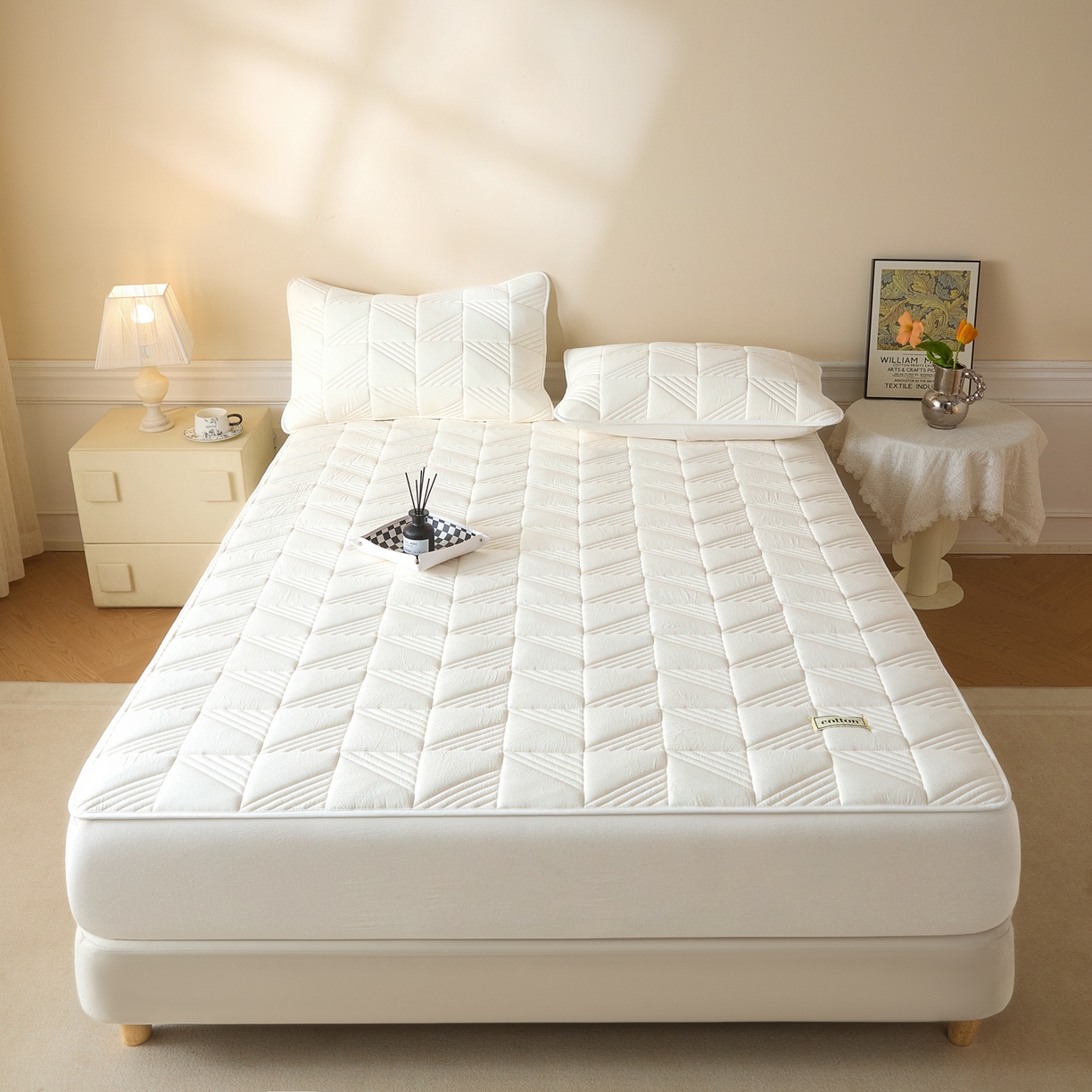 91家纺网 家纺一手货源 找家纺 （总）芬晴家纺 2026新款全棉纯棉夹棉棉花床笠单床笠-方纹系列