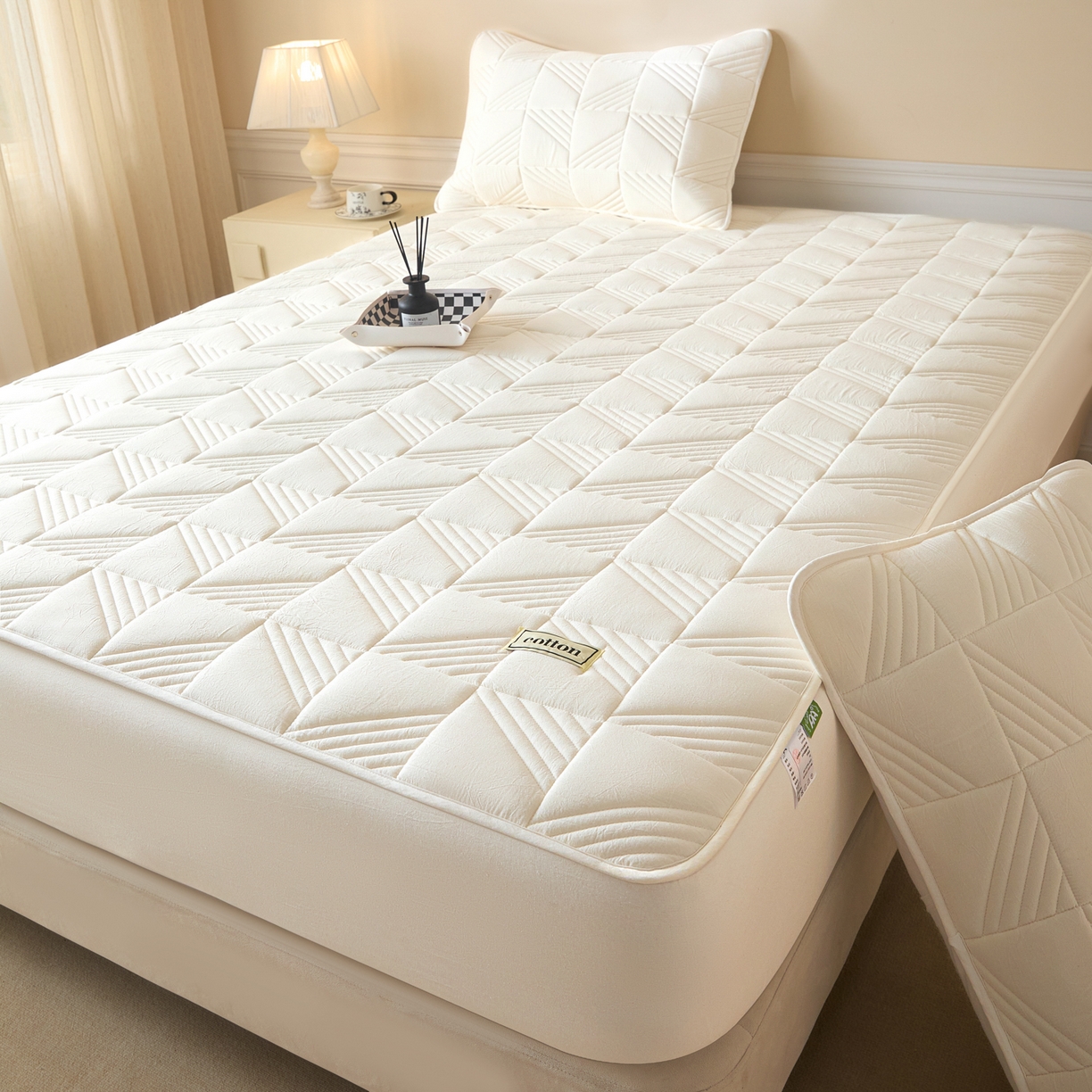 91家纺网 家纺一手货源 找家纺 （总）芬晴家纺 2026新款全棉纯棉夹棉棉花床笠单床笠-方纹系列