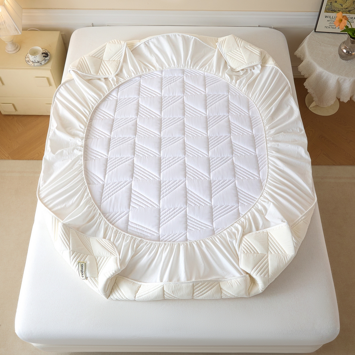 91家纺网 家纺一手货源 找家纺 （总）芬晴家纺 2026新款全棉纯棉夹棉棉花床笠单床笠-方纹系列