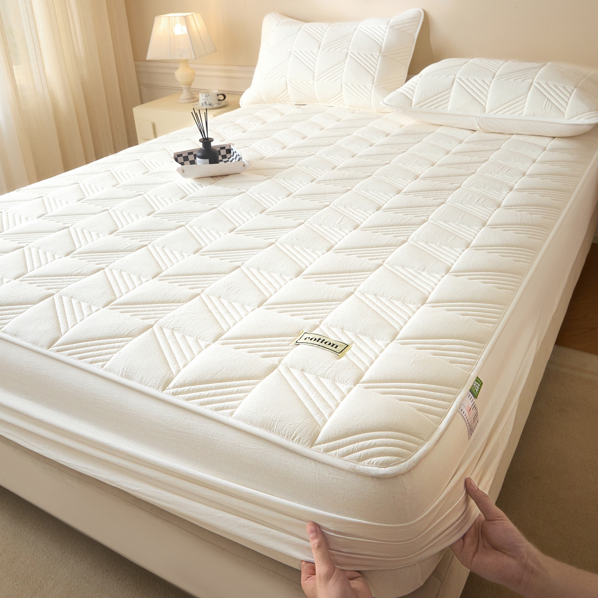 91家纺网 家纺一手货源 找家纺 （总）芬晴家纺 2026新款全棉纯棉夹棉棉花床笠单床笠-方纹系列