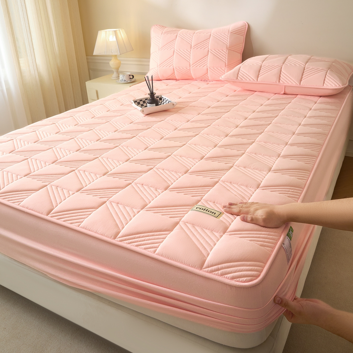 91家纺网 家纺一手货源 找家纺 （总）芬晴家纺 2026新款全棉纯棉夹棉棉花床笠单床笠-方纹系列