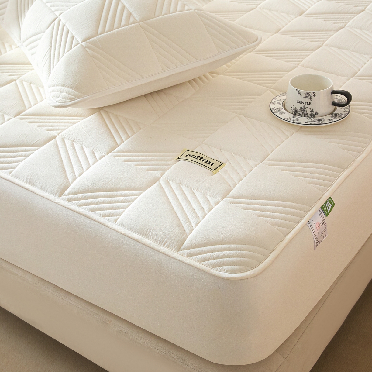 91家纺网 家纺一手货源 找家纺 芬晴家纺 2026新款全棉纯棉夹棉棉花床笠单床笠-方纹系列 方纹-白