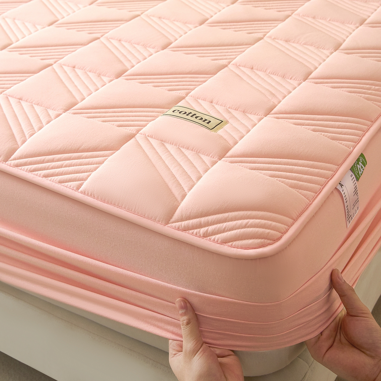 91家纺网 家纺一手货源 找家纺 芬晴家纺 2026新款全棉纯棉夹棉棉花床笠单床笠-方纹系列 方纹-嫩粉