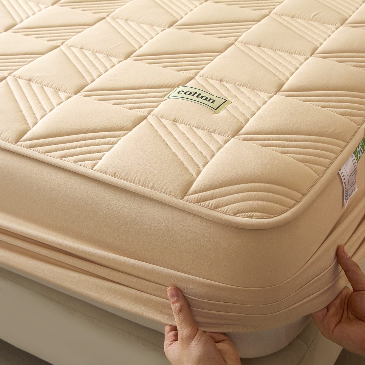 91家纺网 家纺一手货源 找家纺 芬晴家纺 2026新款全棉纯棉夹棉棉花床笠单床笠-方纹系列 方纹-浅卡