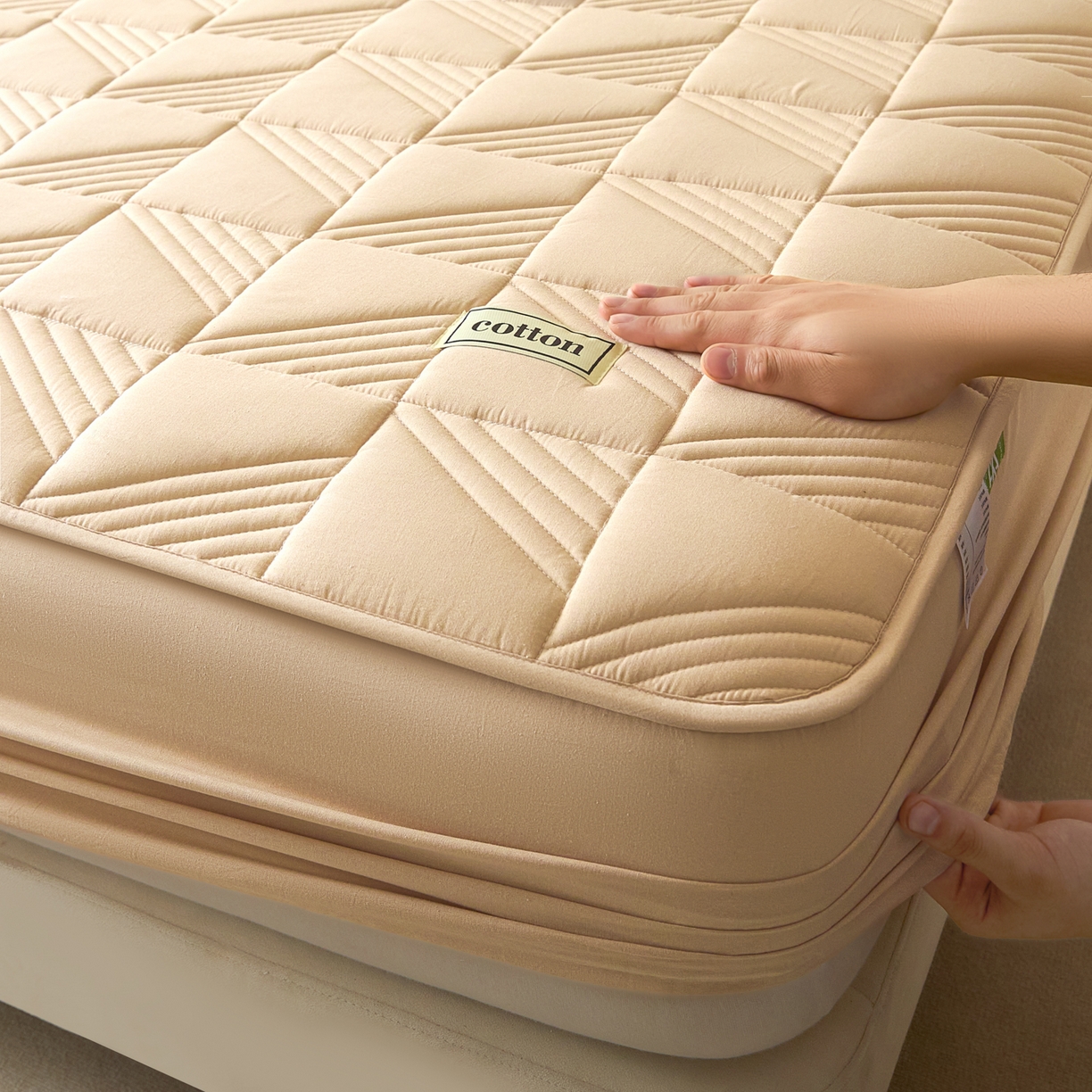 91家纺网 家纺一手货源 找家纺 芬晴家纺 2026新款全棉纯棉夹棉棉花床笠单床笠-方纹系列 方纹-浅卡