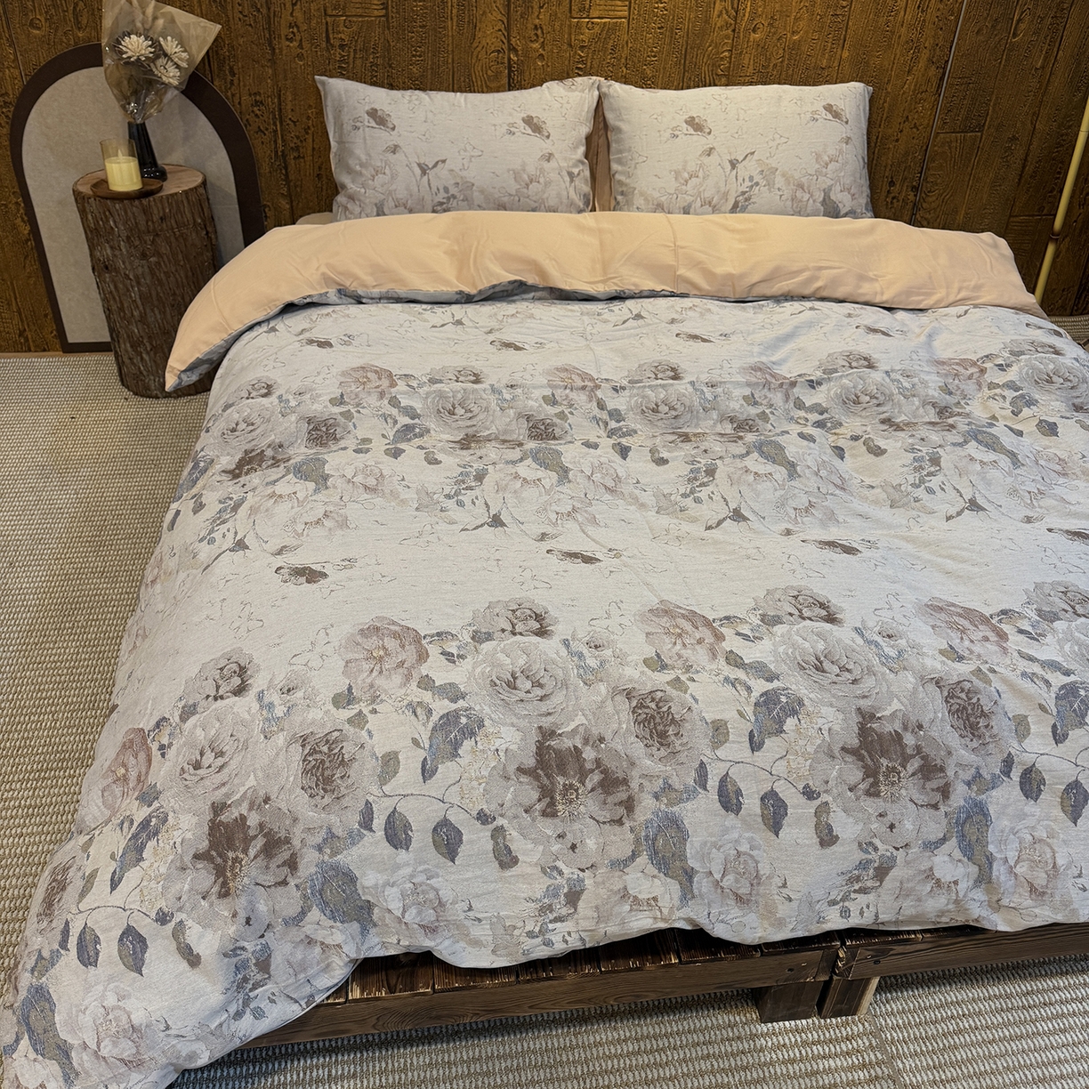 91家纺网 家纺一手货源 找家纺 （总）仰望棉麻双层纱供应链 2026新款全棉色织提花四件套-锦暖蔷薇