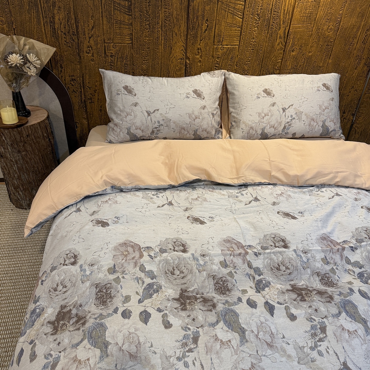 （总）仰望棉麻双层纱供应链 2026新款全棉色织提花四件套-锦暖蔷薇