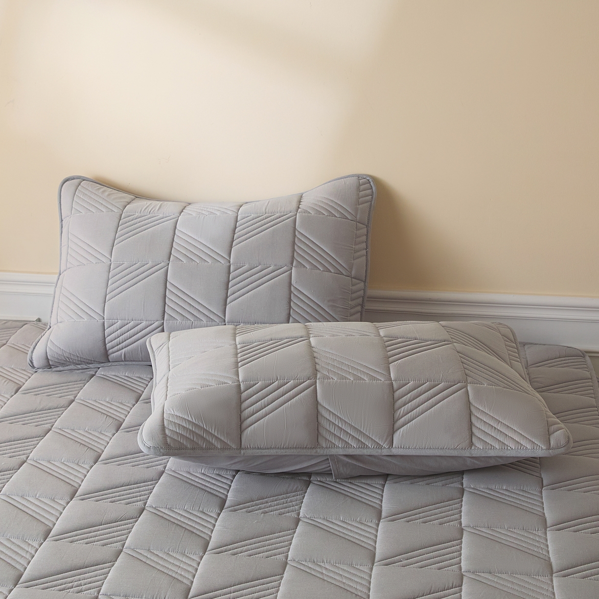 91家纺网 家纺一手货源 找家纺 芬晴家纺 2026新款全棉纯棉夹棉棉花床笠单床笠-方纹系列 方纹-星灰