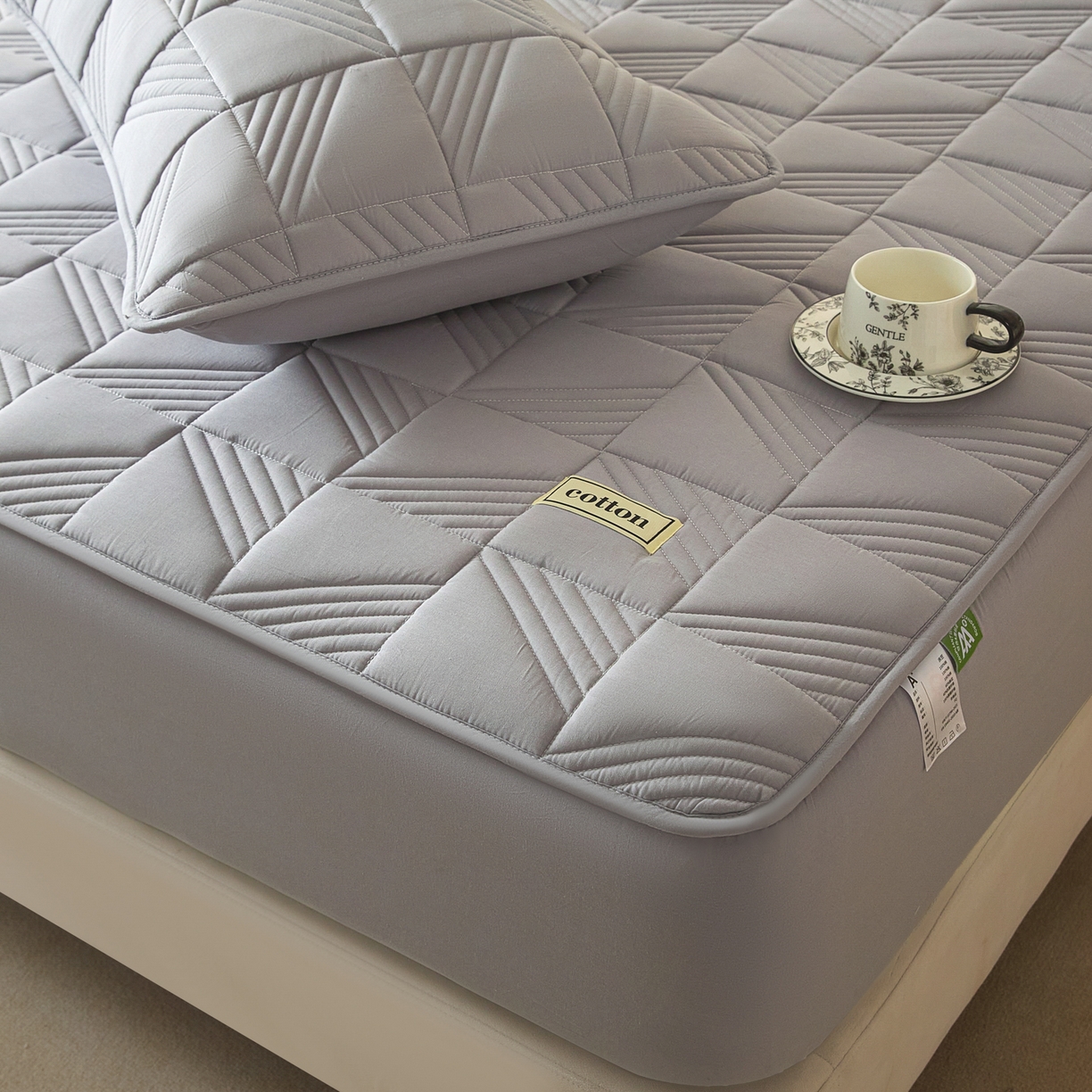 91家纺网 家纺一手货源 找家纺 芬晴家纺 2026新款全棉纯棉夹棉棉花床笠单床笠-方纹系列 方纹-星灰