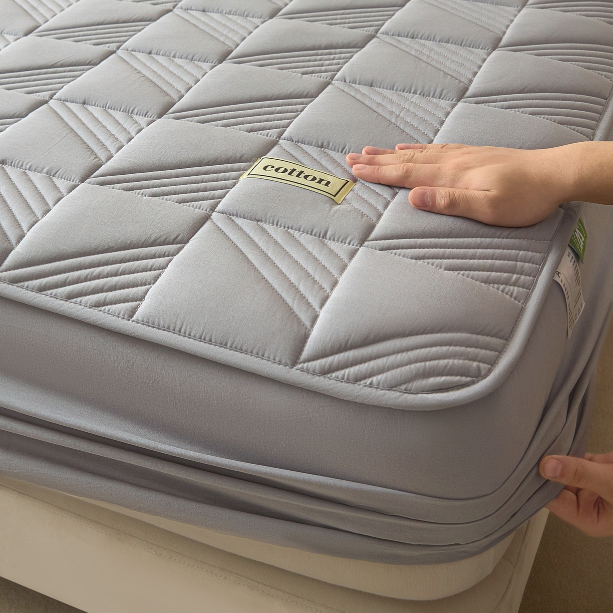 91家纺网 家纺一手货源 找家纺 芬晴家纺 2026新款全棉纯棉夹棉棉花床笠单床笠-方纹系列 方纹-星灰