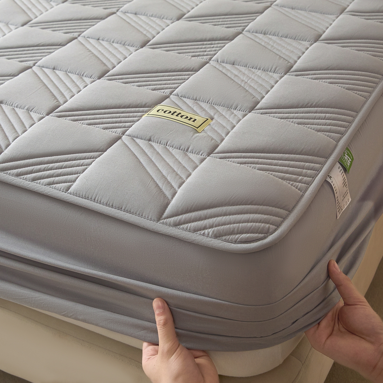 91家纺网 家纺一手货源 找家纺 芬晴家纺 2026新款全棉纯棉夹棉棉花床笠单床笠-方纹系列 方纹-星灰