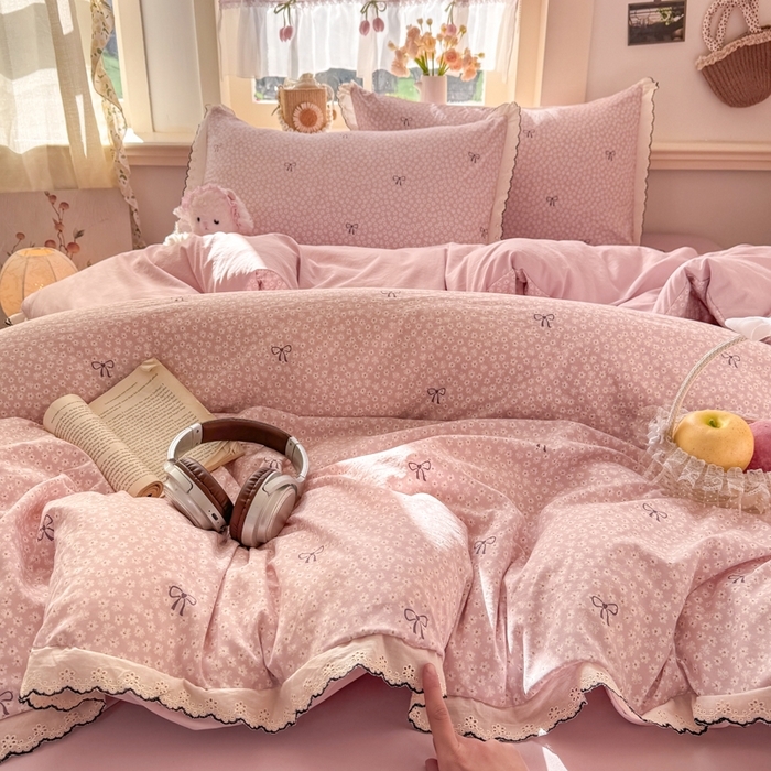 91家纺网 家纺一手货源 找家纺 （总）一比一家纺 2026新款A类仿棉古法水洗棉法式全棉花边四件套