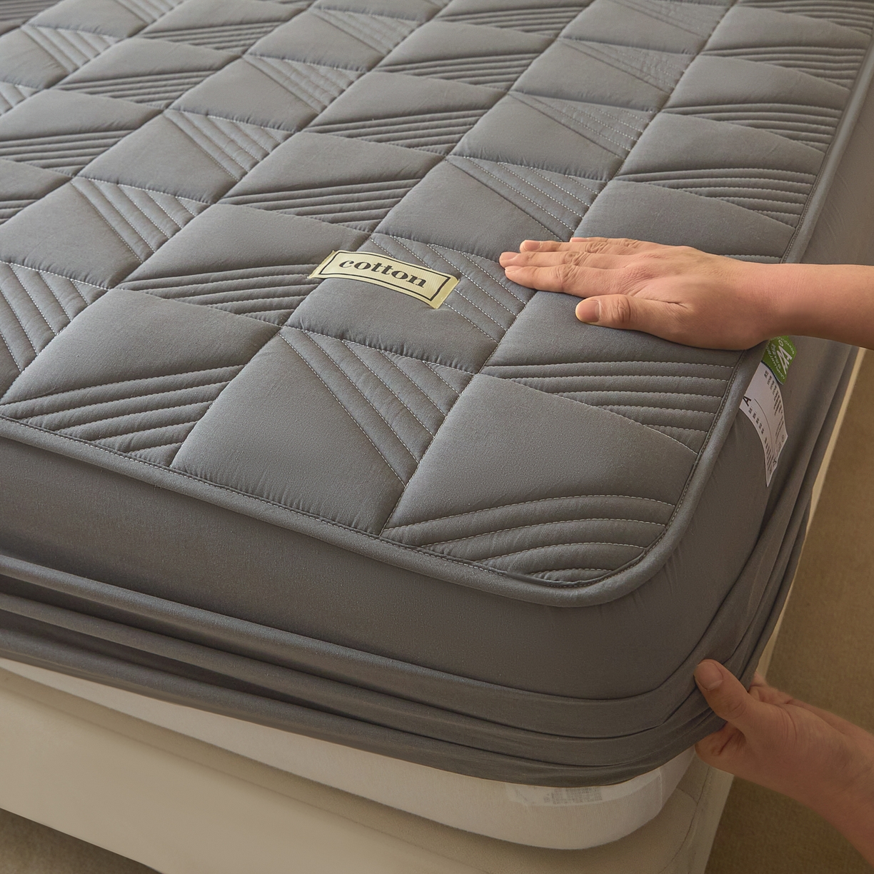 91家纺网 家纺一手货源 找家纺 芬晴家纺 2026新款全棉纯棉夹棉棉花床笠单床笠-方纹系列 方纹-岩灰