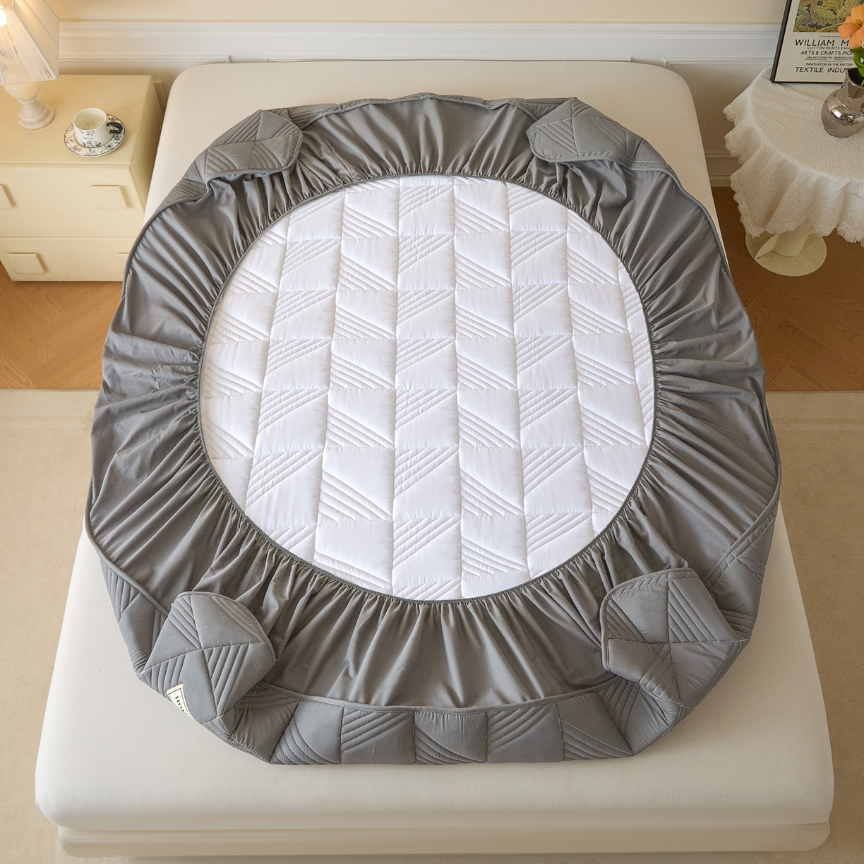 91家纺网 家纺一手货源 找家纺 芬晴家纺 2026新款全棉纯棉夹棉棉花床笠单床笠-方纹系列 方纹-岩灰