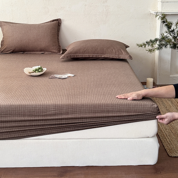 91家纺网 家纺一手货源 找家纺 法芙娜家纺 2026新款全棉色织提花床笠 浅咖