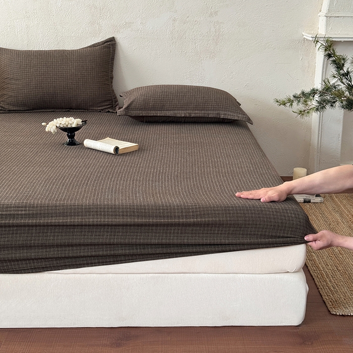 91家纺网 家纺一手货源 找家纺 法芙娜家纺 2026新款全棉色织提花床笠 深咖