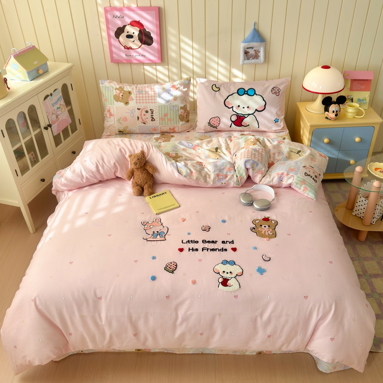 91家纺网 家纺一手货源 找家纺 （总）女子家纺 2026新款13370纯棉毛巾绣呆萌系列四件套第一波