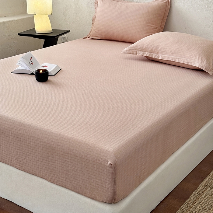 91家纺网 家纺一手货源 找家纺 法芙娜家纺 2026新款全棉色织提花床笠 粉