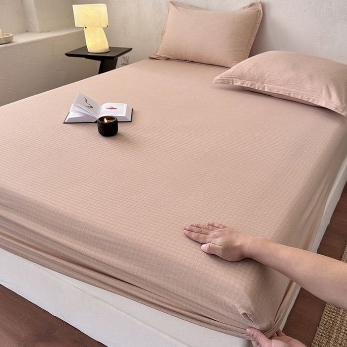 91家纺网 家纺一手货源 找家纺 法芙娜家纺 2026新款全棉色织提花床笠 粉