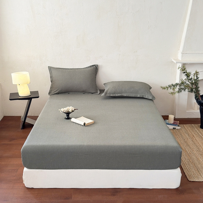 91家纺网 家纺一手货源 找家纺 法芙娜家纺 2026新款全棉色织提花床笠 灰