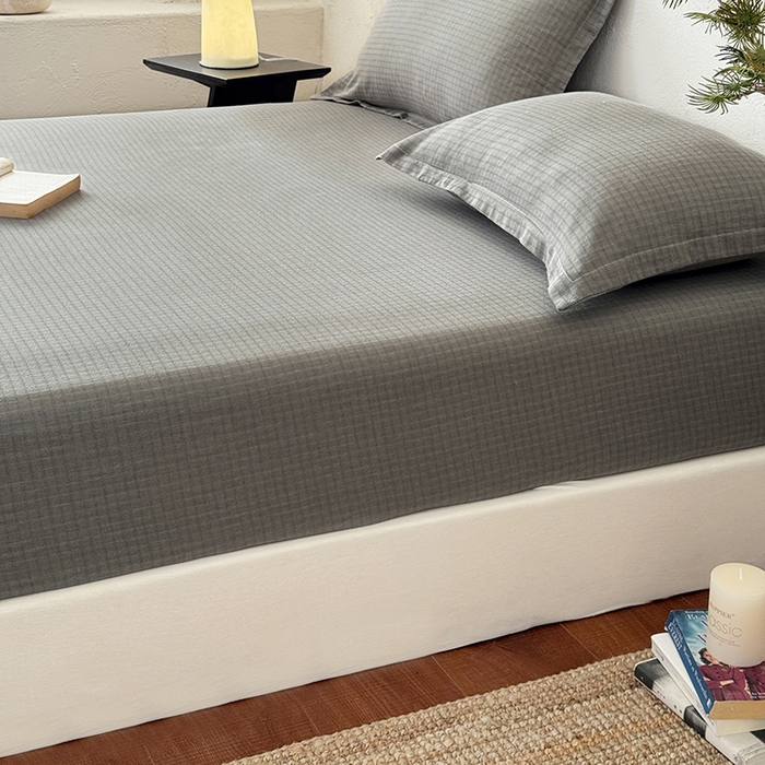 91家纺网 家纺一手货源 找家纺 法芙娜家纺 2026新款全棉色织提花床笠 灰