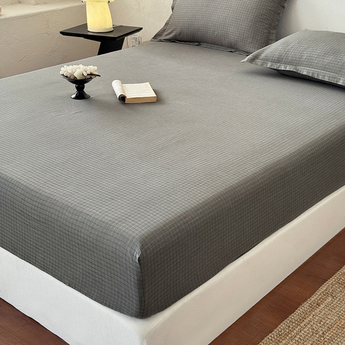 91家纺网 家纺一手货源 找家纺 法芙娜家纺 2026新款全棉色织提花床笠 灰