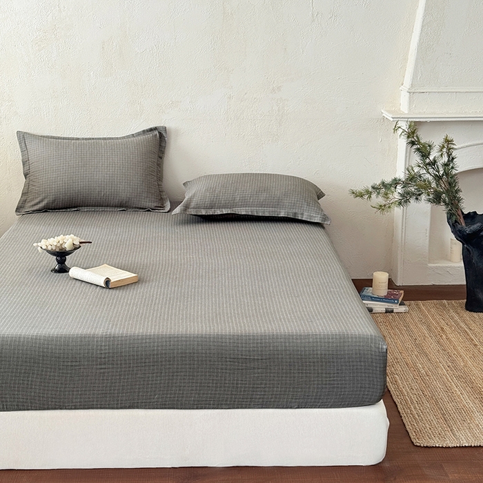 91家纺网 家纺一手货源 找家纺 法芙娜家纺 2026新款全棉色织提花床笠 灰