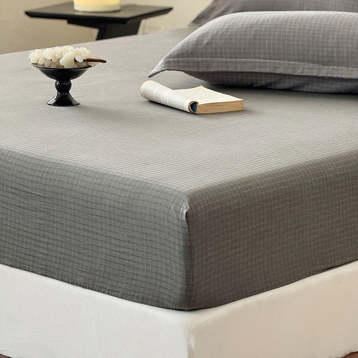 91家纺网 家纺一手货源 找家纺 法芙娜家纺 2026新款全棉色织提花床笠 灰