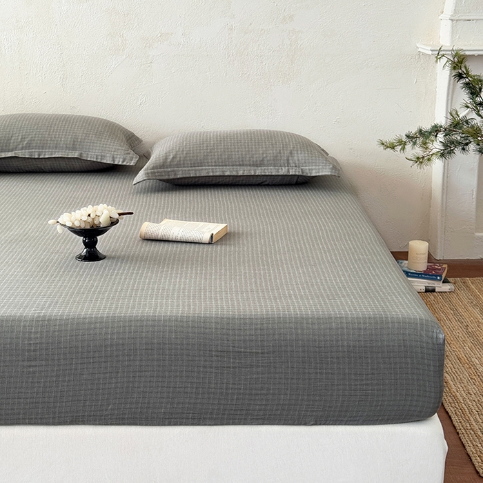 91家纺网 家纺一手货源 找家纺 法芙娜家纺 2026新款全棉色织提花床笠 灰