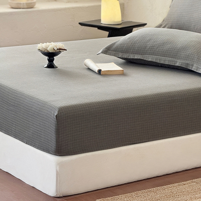 91家纺网 家纺一手货源 找家纺 法芙娜家纺 2026新款全棉色织提花床笠 灰