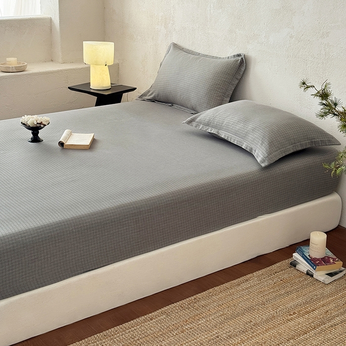 91家纺网 家纺一手货源 找家纺 法芙娜家纺 2026新款全棉色织提花床笠 灰