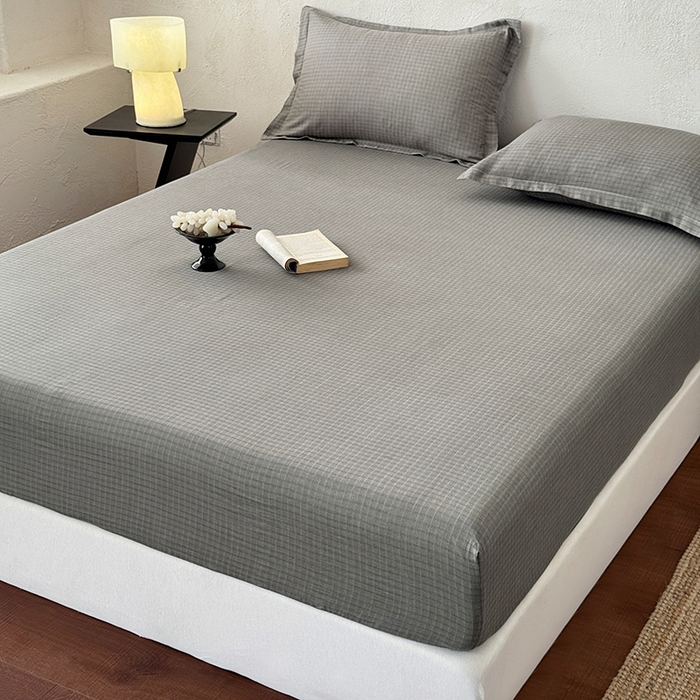 91家纺网 家纺一手货源 找家纺 法芙娜家纺 2026新款全棉色织提花床笠 灰