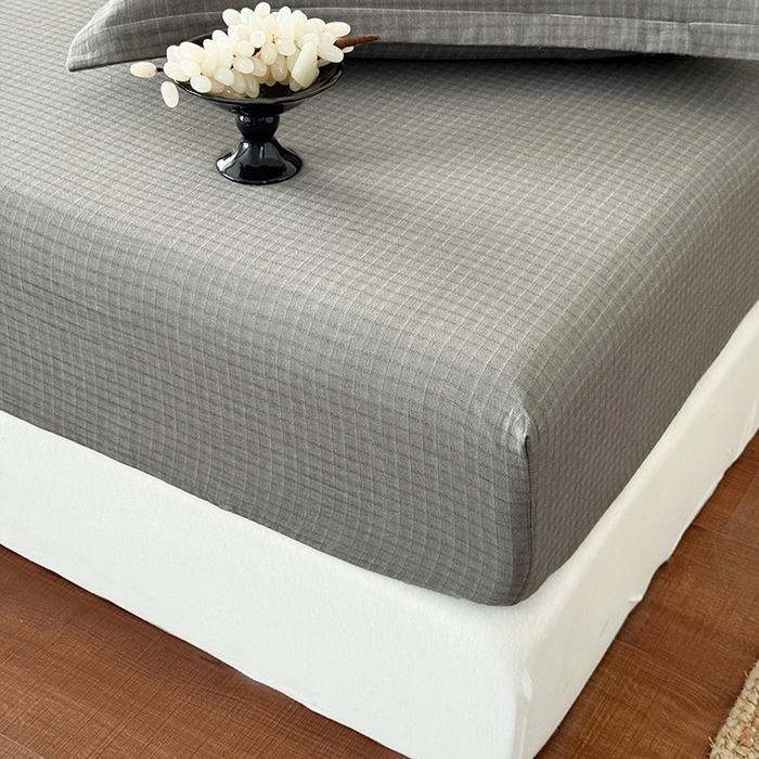 91家纺网 家纺一手货源 找家纺 法芙娜家纺 2026新款全棉色织提花床笠 灰