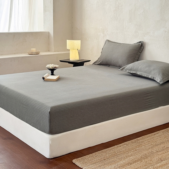 91家纺网 家纺一手货源 找家纺 法芙娜家纺 2026新款全棉色织提花床笠 灰