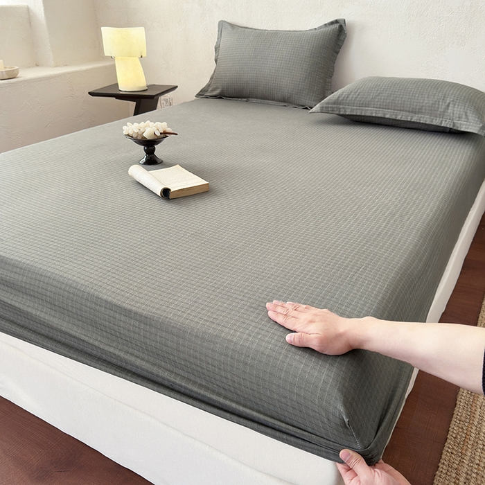 91家纺网 家纺一手货源 找家纺 法芙娜家纺 2026新款全棉色织提花床笠 灰