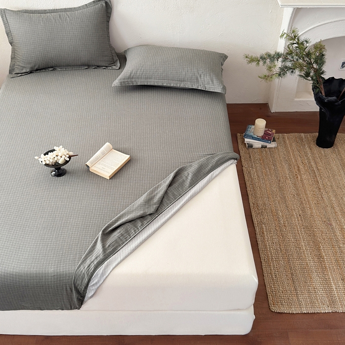 91家纺网 家纺一手货源 找家纺 法芙娜家纺 2026新款全棉色织提花床笠 灰