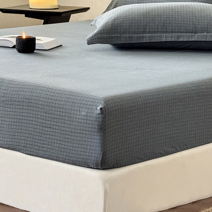 91家纺网 家纺一手货源 找家纺 法芙娜家纺 2026新款全棉色织提花床笠 蓝