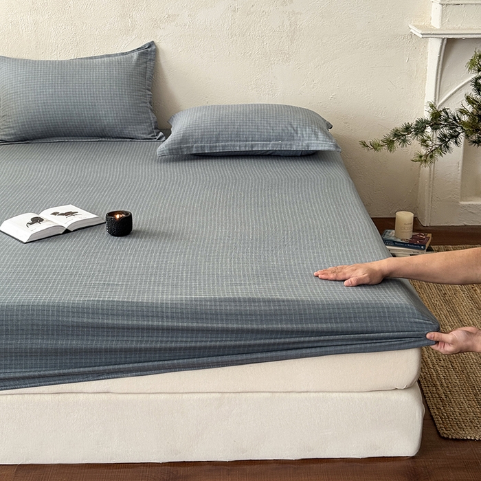 法芙娜家纺 2026新款全棉色织提花床笠 蓝