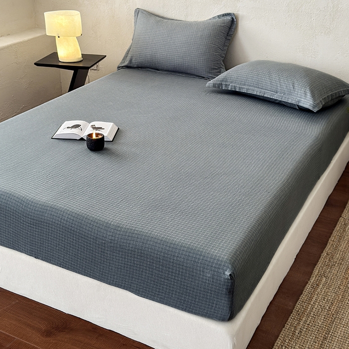 91家纺网 家纺一手货源 找家纺 法芙娜家纺 2026新款全棉色织提花床笠 蓝